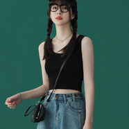 純色小吊帶背心女外穿運(yùn)動夏季修身顯瘦內(nèi)搭短款露臍森女無袖上衣 黑色【單件】 大均碼：適合105-145斤穿