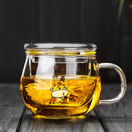美斯尼 茶杯耐熱玻璃杯水杯泡花茶杯帶過濾加厚辦公杯茶水分離杯喝水杯 牛氣沖天（男） 400ml
