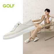 GOLF高爾夫男士商務(wù)休閑米白色板鞋免系帶透氣簡(jiǎn)約百搭牛皮男鞋小白鞋 白色 41