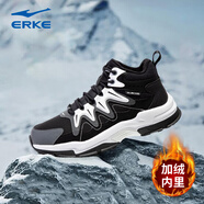 鴻星爾克男鞋雪地靴暖陽(yáng)2高幫加絨棉鞋防滑皮面春季戶(hù)外休閑鞋黑色運動(dòng)鞋 正黑/爾克白 43