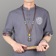 木珠長項鏈綠瑪瑙吊墜脖子掛飾男士唐裝T恤配飾掛件潮女衣服掛墜 栗色 轉(zhuǎn)運菩提
