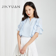 金苑雪紡襯衫女短袖2022夏季新款花瓣袖設(shè)計(jì)感小眾上衣A222105 藍(lán)色 S