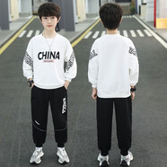 雷公仔童裝男童套裝兒童秋裝2025新款中大童衛衣衛褲兩件套春季男孩衣服 白色2 120