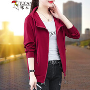 啄木鳥(niǎo)加絨衛衣短外套女秋冬2025年新款加厚保暖中年女士開(kāi)衫短款上衣 紅色 不 加絨 M (80-95斤)