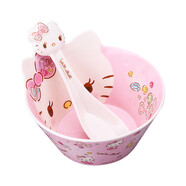 Hello Kitty粉色凱蒂貓兒童碗卡通密胺碗寶寶碗餐具可愛防燙耐摔兒童餐具碗 粉色凱蒂貓-深碗550ml+勺子