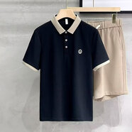 佐優(yōu)品2024夏季款高端刺繡polo衫英倫男士修身短袖撞色翻領上衣恤t 黑色 XL
