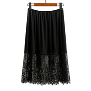 必菩白色防透打底襯裙 花邊蕾絲拼接莫代爾內搭半身 a字裙夏中長(cháng)薄款 黑色 XXL