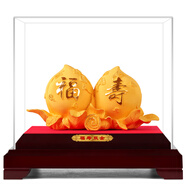 京峰閣 大號絨沙金壽桃擺件 送長(cháng)輩老人生日禮物607080大壽祝壽賀壽禮 福壽雙全