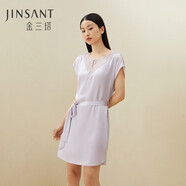金三塔商場(chǎng)同款真絲睡衣女100%桑蠶絲優(yōu)雅蕾絲圓領(lǐng)真絲睡裙情人節禮物 櫻花紫6258 XL