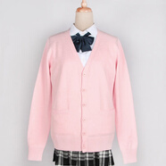 【JK制服官方】秋冬基礎(chǔ)純色百搭jk制服學(xué)生針織開衫可愛日系軟妹風(fēng)長袖糖果色毛衣開衫 淺粉色 L