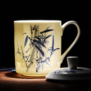 瀟毅艾 景德鎮(zhèn)陶瓷茶杯帶蓋家用杯喝茶杯青花瓷器辦公杯子 青花竹報平安