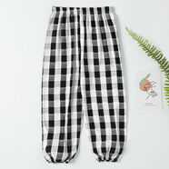 迪士尼（Disney）棉綢防蚊褲兒童夏季男童燈籠褲女童薄款人棉女士家居外穿寶寶睡褲 黑白格子 160 (建議身高140-147cm)