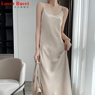 LOVER RUCCI重磅醋酸桑蠶絲吊帶連衣裙女法式氣質(zhì)高級(jí)感打底緞面料長裙 香檳色 L