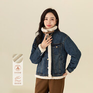 夢舒雅（Msuya ）牛仔加絨外套女百搭機車秋冬季2024新款加厚夾克休閑保暖棉衣 藍色 加厚 M 27
