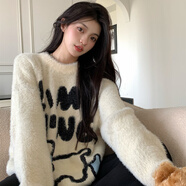 頌菁帶戎初中生高中生少女冬天穿的加絨毛衣韓版時(shí)尚甜美可愛(ài)毛茸茸毛 白色毛衣加厚保暖 均碼 s