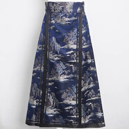 華族經(jīng)典（HUAZUJINGDIAN）真絲桑蠶絲新中式國風(fēng)馬面裙漢服半身裙秋冬 藍色- L