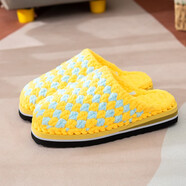 純手工棉拖鞋冰條粗毛線(xiàn)編織棉拖鞋男女士成品冬日季保暖防滑柔軟 金黃+水藍-雙針成品 42-43 適合平時(shí)穿39碼鞋