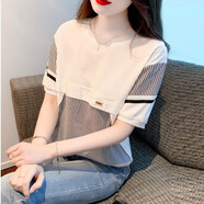 燕潯t恤女2025夏季女裝新款顯瘦條紋拼接短袖女寬松百搭設(shè)計(jì)感上衣女 條紋 L 建議106-115斤