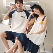 迪莉雅情侶睡衣男夏季純棉短袖薄款套裝休閑寬松吊帶睡裙女家居服連衣裙 Q6823 XL 女