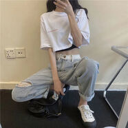 吟嚀夕爵士舞服裝女露腰街舞辣妹上衣ins風(fēng)練舞衣服舞蹈jazz跳舞hiphop 白T【單件】 M 86-105斤