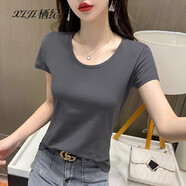 棲紀(jì)煙灰色短袖t恤女純棉上衣女裝2025夏季新款半袖圓領(lǐng)正肩韓版修身 煙灰色【精梳棉】 S 建議(85斤以下)