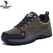 西域駱駝（VANCAMEL）秋冬季大碼男鞋戶外防滑耐磨登山鞋中年爸爸防水旅游鞋男士運(yùn)動(dòng)鞋 h/15深綠皮面單鞋款【不加絨】 36