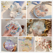 曲美思人魚姬大腸發(fā)圈ins歐根紗櫻花刺繡水果發(fā)圈彩虹仙女可愛丸子頭繩 每日一仙-7件裝