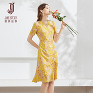 經(jīng)典故事（JANE STORY）法式大花朵碎花連衣裙女夏季2024新款高端精致歐式田園風(fēng)茶歇裙 A23黃色花 M