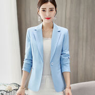 蘭威費(fèi)雷小西裝女春秋新款女士職業(yè)西服長袖韓版修身短款外套 天藍(lán)色 2XL