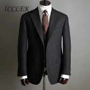 ICCLEK上海西服套裝量身定制男結婚禮服訂做商務(wù)正裝工作服上門(mén)量體定做 黑灰色 上衣+褲子 聚酯纖維混紡私人定制西服西褲