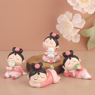如果（Roogo）古風(fēng)國(guó)潮治愈系小擺件創(chuàng)意裝飾品辦公桌面可愛仕女送女生生日禮物 格格的日常4個(gè)一套送禮袋