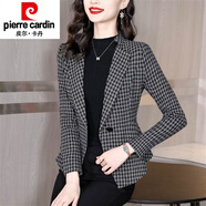 皮爾卡丹（pierre cardin）小香風(fēng)西裝外套女秋季2025年新款千鳥(niǎo)格氣質(zhì)減齡媽百搭西服上衣 灰色千鳥(niǎo)格 L