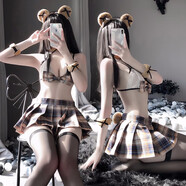 曼煙 情趣內(nèi)衣 女性感jk制服誘惑角色扮演二次元百褶裙學(xué)院風(fēng)超短裙配飾套裝 乖乖熊學(xué)·生裝 花灰色 9851