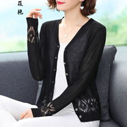 針織開衫女薄款小披肩外搭外套早春開衫女v領(lǐng)夏季薄款冰絲針織衫小外套簡約外搭空調(diào)衫 黑色 XXXL