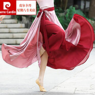 皮爾卡丹（pierre cardin）一片式半身裙系帶雙色雪紡裹裙720度跳舞長裙綢緞仙女古典舞蹈 緞粉色+酒紅 裙長80厘米 建議身高145-150