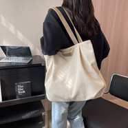 艾欣兒（AiXinEr）日韓大容量帆布包女2023新款潮流慵懶風(fēng)女單肩包休閑簡(jiǎn)約托特包 米白色