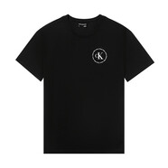 Calvin Klein 凱文·克萊恩 CK男裝 圓領短袖男 純棉休閑印花T恤男上衣 CK小圓標-黑色 S （建議60-70kg）