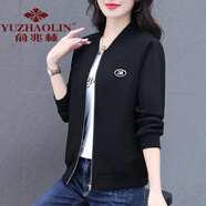 俞兆林 加絨加厚夾克外套女秋冬2024新款中年冬季短款棒球服開衫上衣 黑色[春秋款] 2XL 【建議125-140斤】