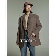 初語(yǔ)咖啡色加厚呢子大衣女2023冬季新款款通勤風(fēng)墊肩毛呢西裝外套 淺咖色 S