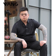 FR.YH.ZH王二利的胖友圈男士色高商務休閑大碼男裝V領短袖 黑色 4XL-【建議體重200-220斤】