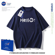NASA GISS官方短袖t恤男純棉情侶款夏季寬松oversize體恤衫青少年笑臉上衣 深藍(lán)色 4XL  210-230斤