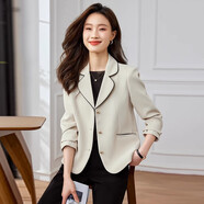 普妮姿小香風(fēng)西裝短外套女士春秋款2025新款女裝小個(gè)子休閑西服秋裝上衣 單件米白色西裝 3XL
