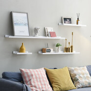 家逸（JIAYI）墻上置物架實(shí)木隔板墻壁置物架一字擱板書(shū)架電視墻裝飾架免打孔 90*15cm白色