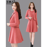 艾珠兒小個(gè)子連衣裙女秋冬裝新款中長(zhǎng)款毛呢裙子氣質(zhì)收腰顯瘦長(zhǎng)袖套裝裙 桔紅 2XL
