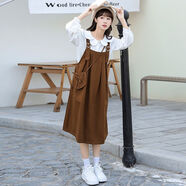 映雯微胖女生穿搭夏季奶系背帶裙兩件套裝女春秋2023新款小個(gè)子休閑氣 卡其布色單背帶裙 M 95-110斤