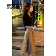唐菓蜜小香風連衣裙女2025夏季新款女裝港風復古泡泡袖收腰顯瘦裙子夏天 卡其色裙 M