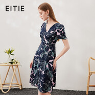 愛(ài)特愛(ài)（EITIE）優(yōu)雅茶歇V領(lǐng)印花桑蠶絲中裙連衣裙真絲顯瘦夏季新款7007769 深藍色31 M 160