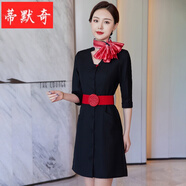 蒂默奇東航空姐制服東方航空連衣七分袖空乘航空高鐵職業(yè)服裝乘務(wù)員工作 黑色連衣·裙（單裙子） 3XL