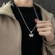 AHK26字母鈦鋼項鏈男女士百搭潮流情侶吊墜情人節生日禮物送男女朋友 潮流滿(mǎn)鉆項鏈 【W(wǎng)】+品牌禮盒