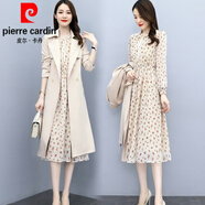 皮爾卡丹（pierre cardin）小香風(fēng)連衣裙套裝2025年春秋裝新款女裝氣質(zhì)早秋季長(cháng)袖套裝裙子針 杏仁白 L